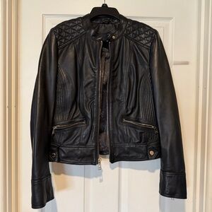 Guess Black Quilted-Shoulder Leather Jacket
